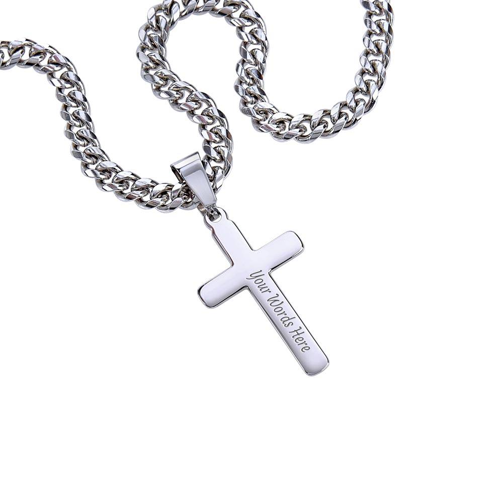 Steel Cross Necklace on Cuban Chain w/ MC to men