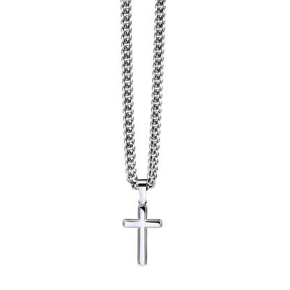 Steel Cross Necklace on Cuban Chain w/ MC to men