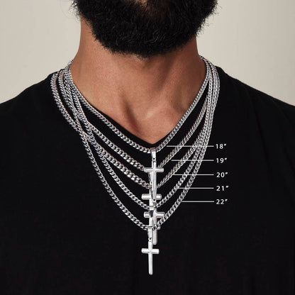 Steel Cross Necklace on Cuban Chain w/ MC to men